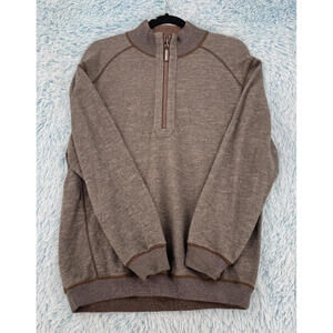 Tommy Bahama Sweater Mens Large Gray/Brown Reversible 1/4 Zip Pullover